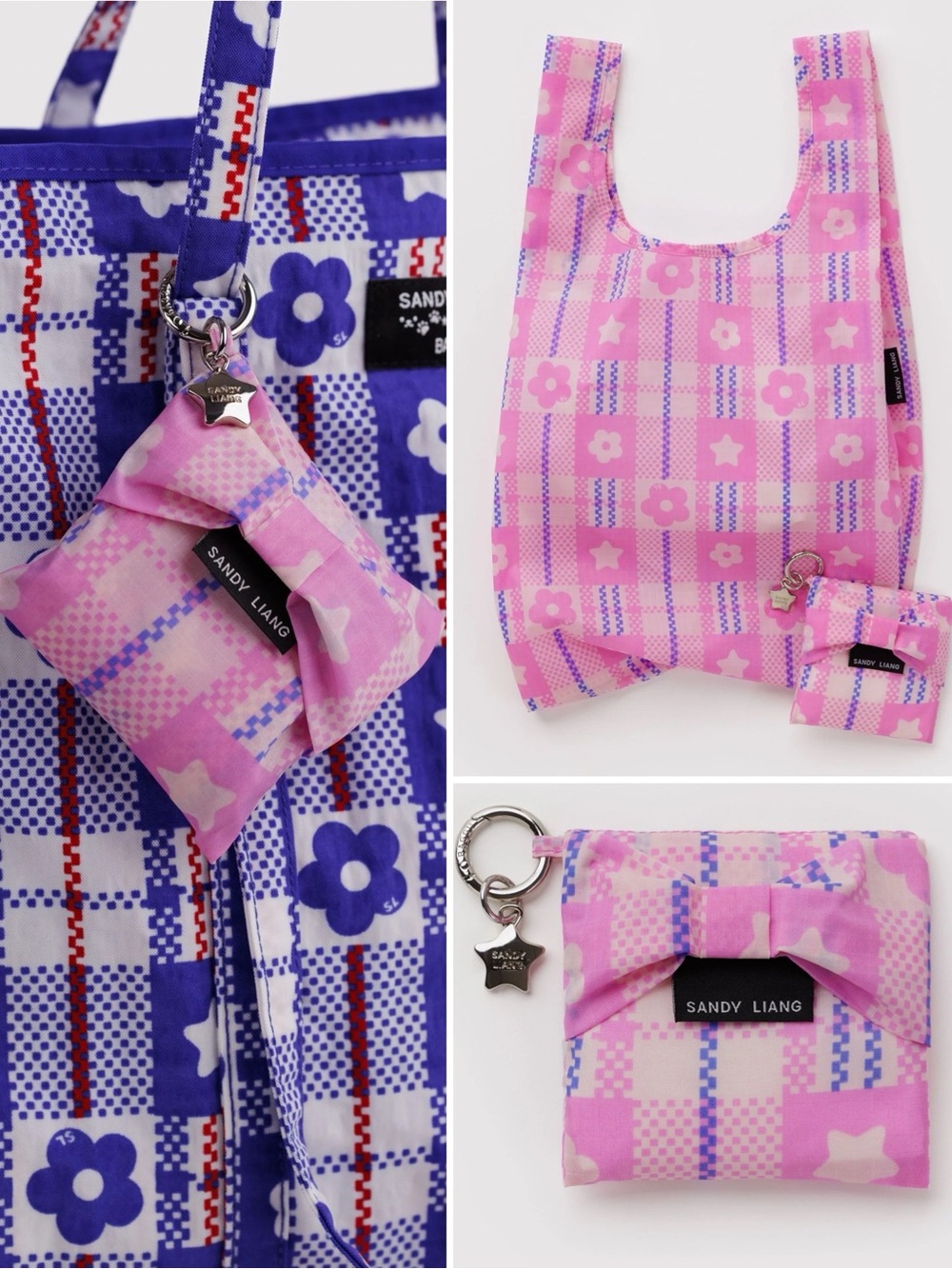 Sandy Liang x BAGGU Baby Bow Baggu Market Plaid Pink NEW WITH TAGS NWT